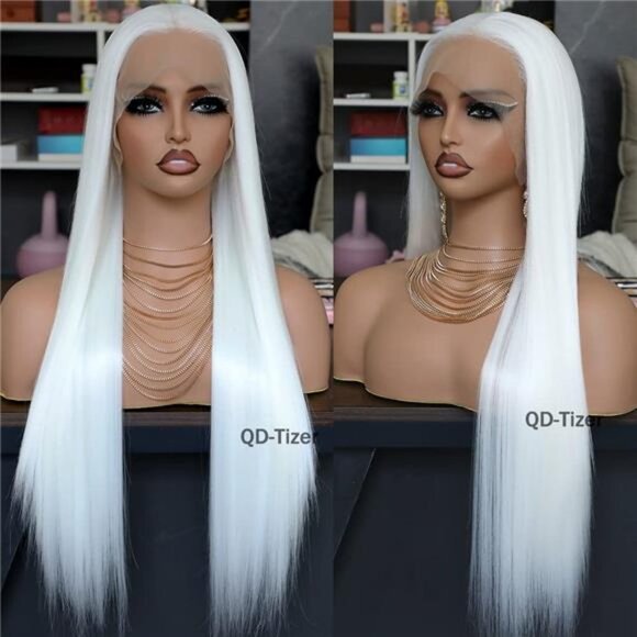 Streaks Heat Resistant Fiber Hair Synthetic Lace Front Wigs - #White